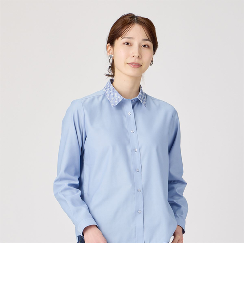 IRENE デザインシャツ　ブルー　長袖　M相当 フランクアンドアイリーン ギンガムチェック 長袖 シャツ ブルー