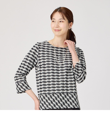 バイヤス切替ブラウス ツイード風 長袖 レディース