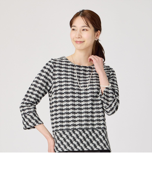バイヤス切替ブラウス ツイード風 長袖 レディース