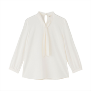 シルキーサテン ボウタイパールブラウス 長袖 レディース