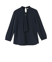 シルキーサテン ボウタイパールブラウス 長袖 レディース