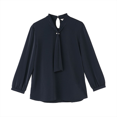 シルキーサテン ボウタイパールブラウス 長袖 レディース