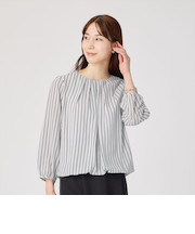 フロントタック ストライプブラウス 長袖 レディース