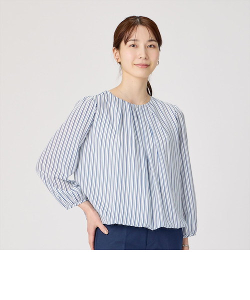 フロントタック ストライプブラウス 長袖 レディース｜トーキョー