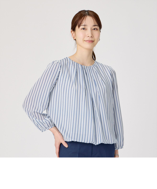 フロントタック ストライプブラウス 長袖 レディース