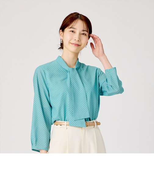 プリントボウタイブラウス 長袖 レディース