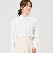 パウダーサテン シャツカラーブラウス 長袖 レディース