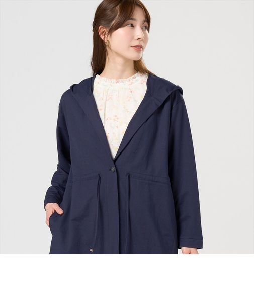 アウター ピケフードモッズコート ネイビー レディース