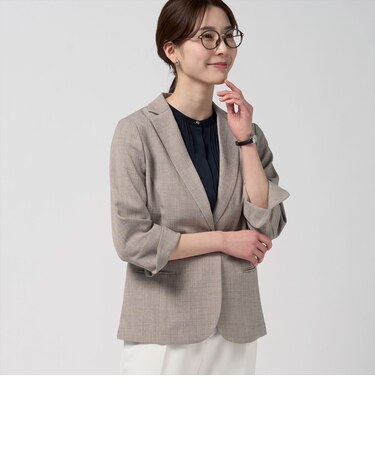 麻調合繊ジャケット 七分袖 ベージュ レディース
