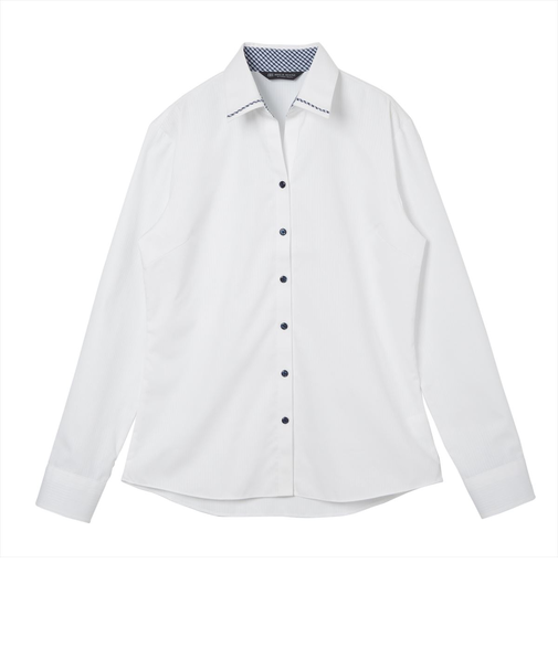 【透け防止】 スキッパー 長袖 形態安定 レディースシャツ