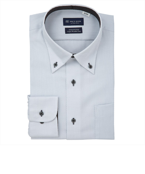 【超形態安定】 ボタンダウン 長袖 形態安定 綿100% ワイシャツ