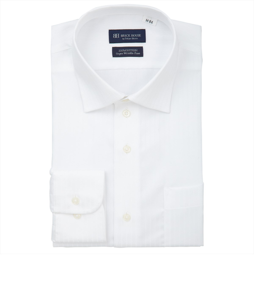 【超形態安定】 ワイド 長袖 形態安定 綿100% ワイシャツ