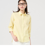 【Pitta Re:)】 カジュアルシャツ Wガーゼ 七分袖 綿100% レディース