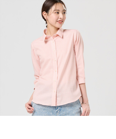 【Pitta Re:)】 カジュアルシャツ Wガーゼ 七分袖 綿100% レディース