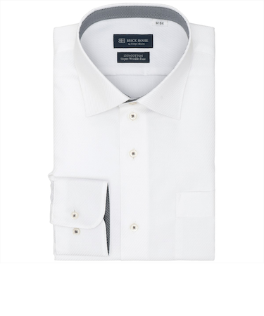 【超形態安定】 ワイド 長袖 形態安定 綿100% ワイシャツ