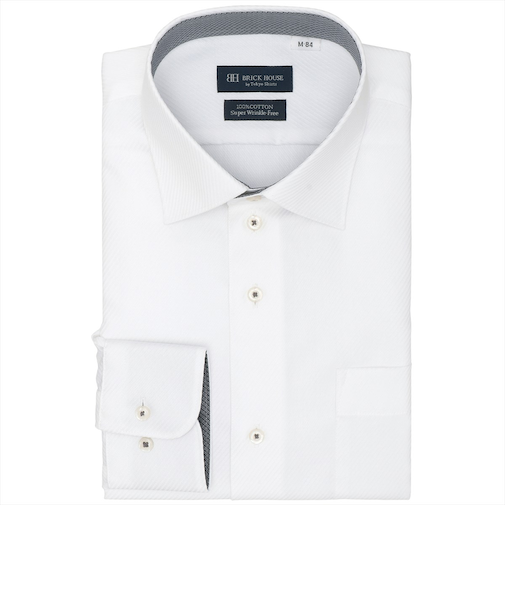 【超形態安定】 ワイド 長袖 形態安定 綿100% ワイシャツ