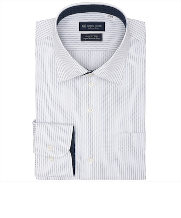 【超形態安定】 ワイド 長袖 形態安定 綿100% ワイシャツ