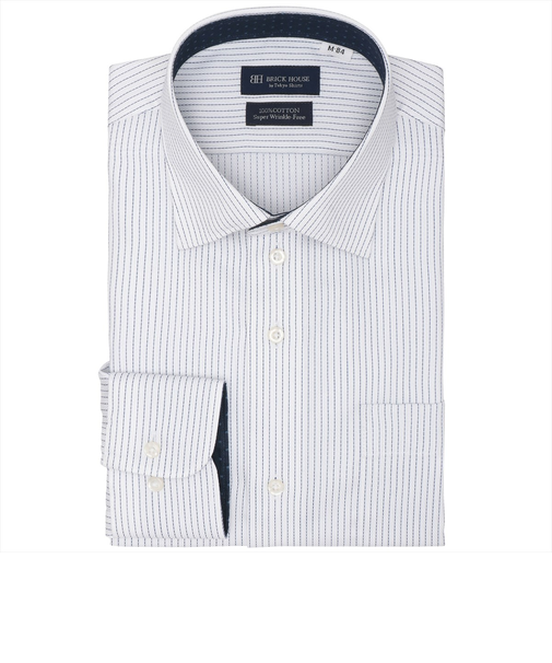 【超形態安定】 ワイド 長袖 形態安定 綿100% ワイシャツ