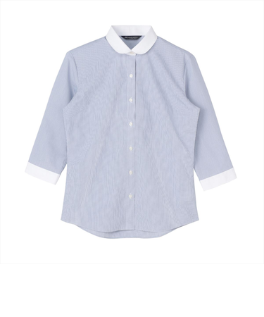 【透け防止】 ラウンド 七分袖 形態安定 レディースシャツ