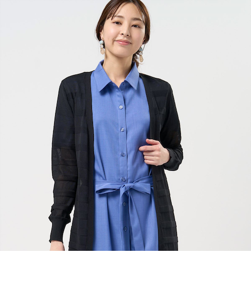 ニット シャドーボーダー トッパーカーディガン レディース