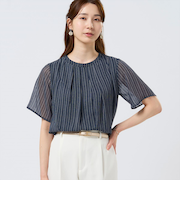 ストライプシフォンブラウス 五分袖 レディース