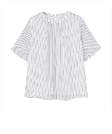 ストライプシフォンブラウス 五分袖 レディース