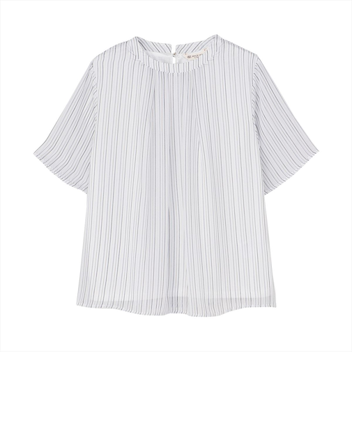 ストライプシフォンブラウス 五分袖 レディース