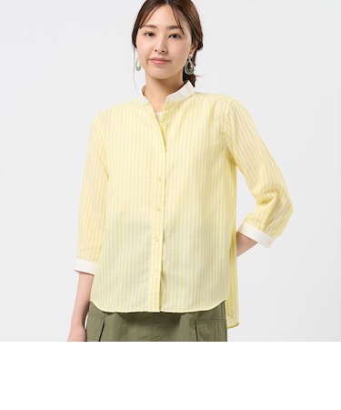 【Pitta Re:)】 カジュアルシャツ Wガーゼ 七分袖 綿100% レディース