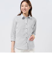 【Pitta Re:)】 カジュアルシャツ Wガーゼ 七分袖 綿100% レディース