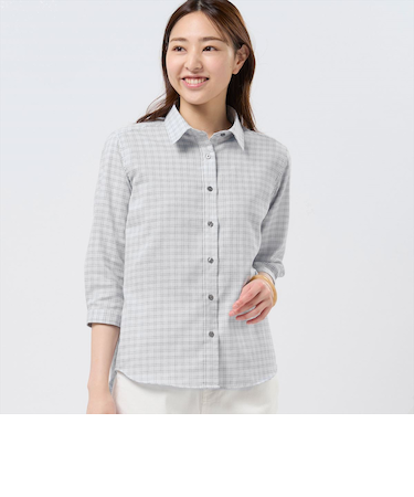 【Pitta Re:)】 カジュアルシャツ Wガーゼ 七分袖 綿100% レディース