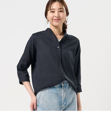 【Pitta Re:)】 カジュアルシャツ Wガーゼ 七分袖 綿100% レディース