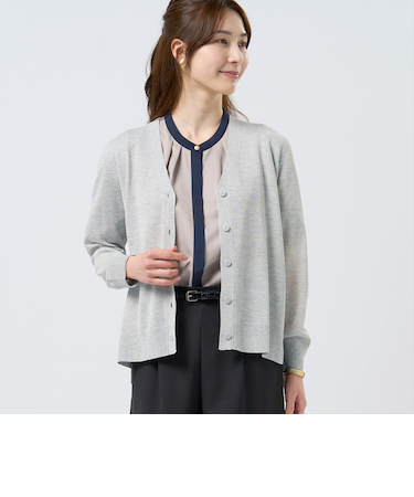 ニット さらさらシアー サイドスリット Vネックカーディガン レディース
