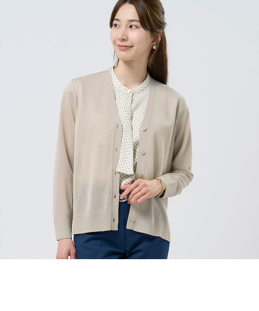 ニット さらさらシアー サイドスリット Vネックカーディガン レディース