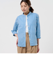 【Pitta Re:)】 カジュアルシャツ Wガーゼ 七分袖 綿100% レディース