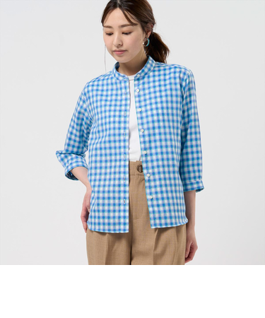 【Pitta Re:)】 カジュアルシャツ Wガーゼ 七分袖 綿100% レディース