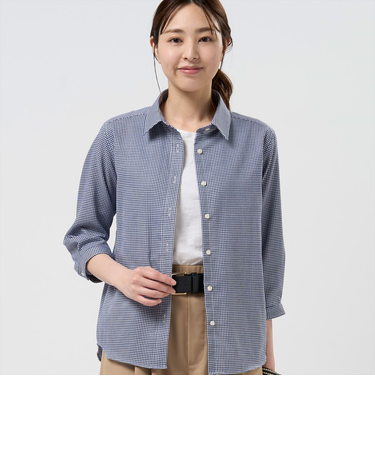 【Pitta Re:)】 カジュアルシャツ Wガーゼ 七分袖 綿100% レディース