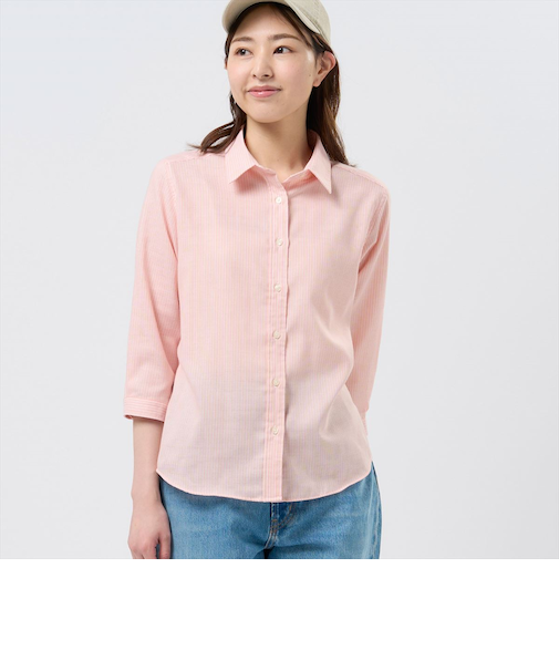 【Pitta Re:)】 カジュアルシャツ Wガーゼ 七分袖 綿100% レディース