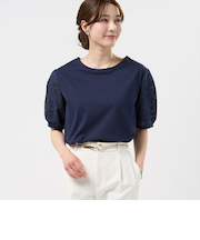 袖刺繍ブラウス 半袖 レディース