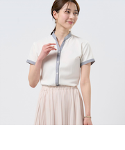 【COFREX】  配色スキッパーブラウス 半袖 レディースデザインシャツ