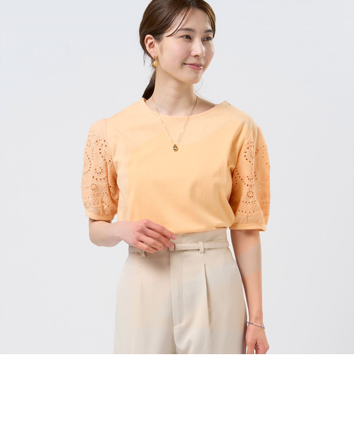 袖刺繍ブラウス 半袖 レディース