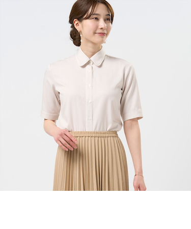 【COFREX】  前立パイピングブラウス 五分袖 レディースデザインシャツ