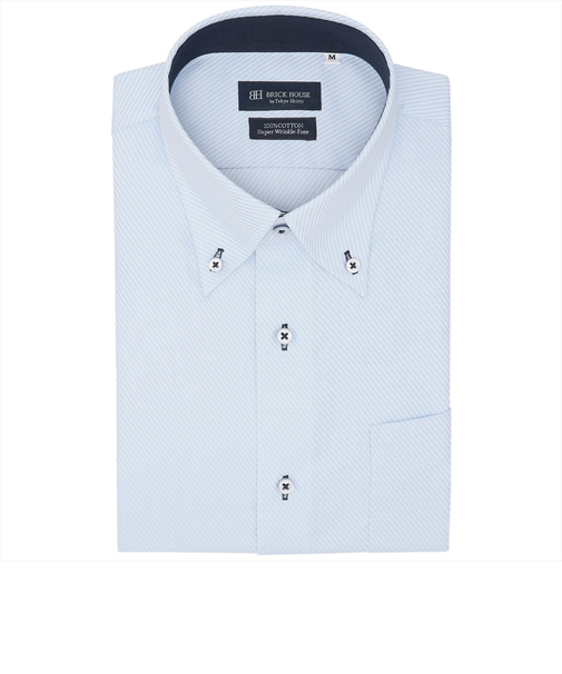 【超形態安定】 ボタンダウン 半袖 形態安定 綿100% ワイシャツ