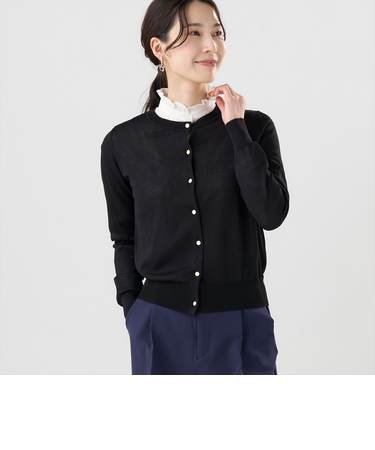 ニット ハイゲージ クルーネックカーディガン レディース
