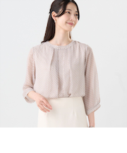 幾何学柄 シフォンブラウス 七分袖 レディース