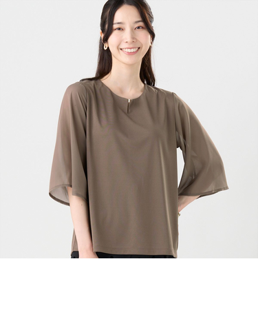 フレア袖 シアーブラウス 七分袖 レディース