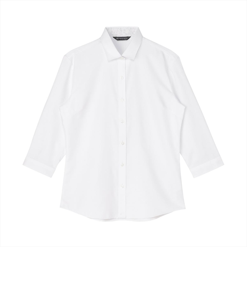 【透け防止】 ワイド 七分袖 形態安定 レディースシャツ