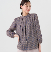 スタンドタック プリントブラウス 長袖 レディース