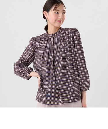 スタンドタック プリントブラウス 長袖 レディース
