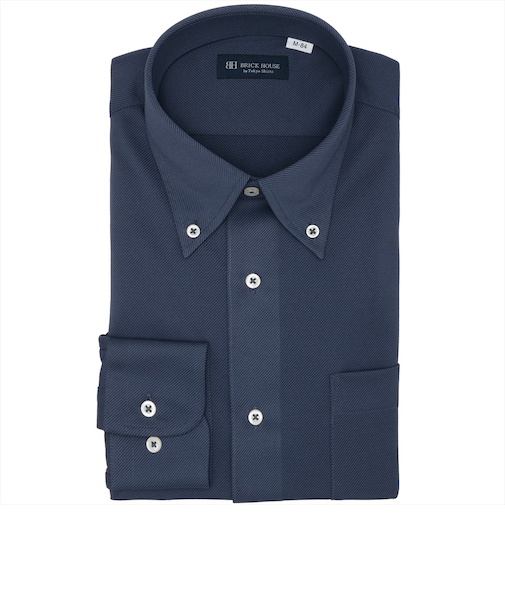 【ストレッチ】 ボタンダウン 長袖 形態安定 ワイシャツ ニットシャツ （使用素材：東レFIELDSENSOR(R)秒乾(R)）