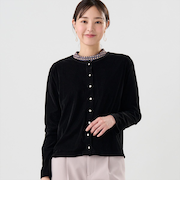 【Pitta Re:)】 ニット ベロアドットボタン カーディガン 長袖 レディース